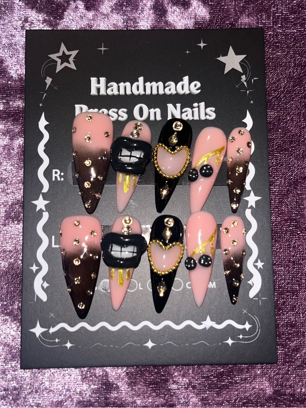 Handmade Press-On Nails — Pink & Black Glam Set